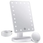 FASCINATE Makeup Vanity Mirror with Lights and Detachable 10X Magnification, 21 Led Lights Adjustable Dimming Touch Sensor, Dual Power Supply, 180° Rotation, Portable Cosmetic Mirror