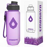 Embrava Time Marker Water Bottle - 24 Oz - with Metal Handle, Secure Leakproof Lid for Sports, Outdoors, Fitness and Travel - Fast Flow Drink Spout, Lanyard with Clip, BPA Free