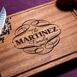 Straga Personalized Cutting Boards | Handmade Wood Engraved Charcuterie | Custom Wedding, Anniversary, Housewarming Gift for Family (Vintage Stamp Design No.101)