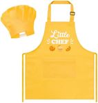 R HORSE Kids Chef Hat and Apron, Adjustable Kids Aprons with Pocket, Yellow Chef Kitchen Apron Girls Boys Kitchen Toddler Aprons for Cooking Baking