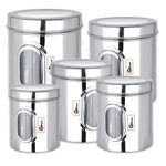 Ebun Heavy Gauge See Through Stainless Steel Containers For Kitchen|Steel Container With Lid|Steel Airtight Container|Kitchen Storage Containers Set Steel|750 Gms To 2.5 Kgs|Set Of 5 (Silver)