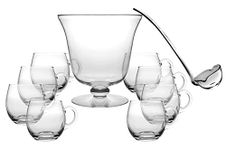 Barski Glass 10 Piece Punch Bowl Set - Includes - 1 Punch Bowl - 1 Ladle - 8 Punch Cups - By - Punch Bowl is 10.25 D - 210 oz - Ladle is 14 L - Punch Cup is 12 oz. - Made in Europe