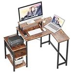 Dripex L Shaped Desk with Fabric Drawer Small Corner Desk with Monitor Stand Reversible Computer Desk Writing Table with Shelves for Home Office Small Space (L110XW80XH74cm)