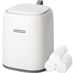 Mini Countertop Trash Can with 3 Trash Bags, Modern Waste Can with Press Type Lid, 1.5 L / 0.40 Gal Wastebasket Trash Can Dispenser, Mini Bin for Coffee Table, Bathroom Vanity top (White)