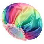 mikimini Shower Cap for Women and Girls, Waterproof Reusable Washable Soft PVC Lining Bath Cap for Kids, Rainbow Fashionable Shower Cap Medium (Pack of 1) Rainbow