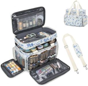 Lyhaxon Sewing Supplies Organizer Bag, Portable Double-Layer Storage Tote with Multiple Pockets and Removable Shoulder Strap, Roomy Sturdy Box Case for Easy Carrying(Bag Only, Blue Floral)