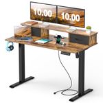 Mr IRONSTONE Standing Desk, 47 x 24 Inches Electric Height Adjustable Desk with 3 AC Outlets & 2 USB Ports, Stand Up Desk with 2 Drawers and Large Monitor Stand, Rustic Brown