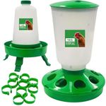 EDRAZ Chicken Feeder and Waterer - Plastic Chicken Feed Dispenser & Water Dispenser for Chickens, Hens, and Poultry, Ideal for Garden Bird Feeders & Birds - 10 Chicken Rings. (Green)