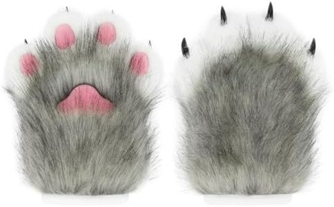 hbbhml Faux Fur Plush Furry Cat Claw Gloves Fursuit Animal Fox Paws Mittens Halloween Cosplay Costume Accessories for Adult