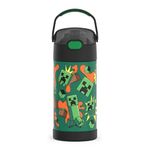 THERMOS FUNTAINER 12 Ounce Stainless Steel Vacuum Insulated Kids Straw Bottle, Minecraft (F4101MI6)