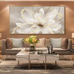 SOUGUAN Room Decor Large Canvas Wall Art Living Room Decor Gold Wall Decor Line Picture Artwork White Floral Wall Decor Modern Painting for Bathroom Bedroom Office 30x60 Inches