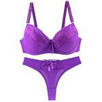 VSEISNOO UK Size Womens Sexy Lace Padded Bra set Ladies Underwear sets Lingerie Sets Purple