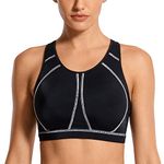 SYROKAN Women's High Impact Full Support Wire Free Padded Active Sports Bra Black 34C