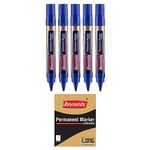 Reynolds PM 5 CT POUCH - BLUE | For Office and Students | Leak Proof Chisel Point Marker Pens with Unique Tip Stopper System | Multicolour