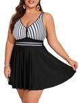 Hanna Nikole Two Piece Plus Size Tankini Swimsuits for Women Flowy Bathing Suits with Tummy Control Boyshorts Swimwear 18 Plus Black White Stripes