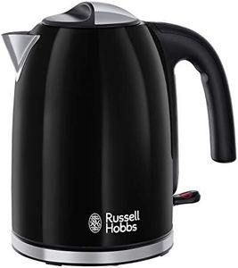 Russell Hobbs Black Stainless Steel 1.7L Cordless Electric Kettle with black handle (Fast Boil 3KW, Removable washable anti-scale filter, Pull to open hinged lid, Perfect pour spout) 20413