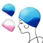 Aouloves 2 Pack Kids Swim Cap for Boys Girls, Unisex Silicone Swimming Caps for 4-12 Toddler Children Teen, Comfortable Fit for Long Hair and Short Hair