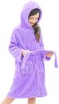 Doctor Unicorn Soft Hooded Rainbow Bathrobe Sleepwear for Girls (Solid Purple, 5-6 Years)