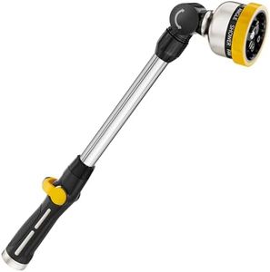 FANHAO Metal Garden Hose Wand, 16-Inch Heavy Duty Watering Wand with 9 Spray Patterns, 180° Rotating Long Garden Hose Nozzle Thumb Flow Control, Ideal to Water Hanging Baskets and Shrubs -Yellow