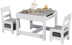 Costzon Kids Table and Chair Set, 3 in 1 Wooden Activity Table with Storage Drawer, Detachable Tabletop for Children Drawing Reading Art Craft, Playroom, Nursery, Toddler Table and Chair Set, Gray