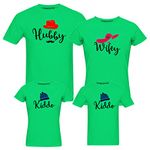 RAINBOWTEES Hubby Wifey Kiddo Family Tshirts Set of 4 for Father Mother and Kids (Half Sleeve, Pistagreen)