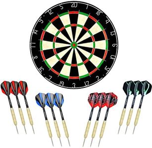 linkvisions Sisal/Bristle Dartboard with Staple-Free Bullseye 17.8" x1.5 and 12 Stainless Steel Tip Darts 18g, Dartboard Mounting Kits Included