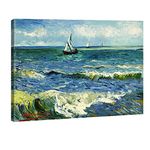 Wieco Art - Extra Large Seascape at Saintes Maries by Vincent Van Gogh Oil Paintings Reproduction Giclee Canvas Prints Ocean Sea Pictures on Canvas Wall Art for Living Room Home Office Decorations