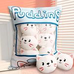 HICAS Cute Snack Pillow Stuffed Animal Toys,Kawaii Cute Plush Doll Cushion,Pudding Decorative Removable Kitty Cat Dolls Creative Toy Birthday for Teens Girls Kids (White Cat)