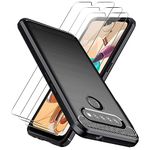 GEJEFA Case for LG K41s + 3 Pack Screen Protector, Shock-Absorption Scratch Resistant Full Protectective Carbon Fiber Case for LG K41s, Black