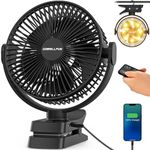 8.3 Inch 12000mAh Clip Fan with Remote & Power Display, USB Rechargeable with LED Lights, 5 Speeds Battery Operated Fan with Timer, for Golf Cart Office Outdoor Travel Camping Tent Gym Treadmill