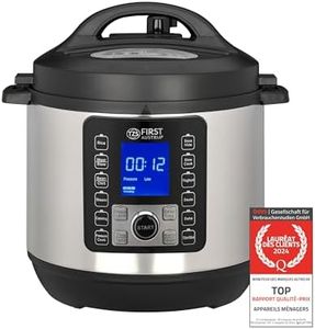 TZS First Austria Autocuiseur Multifonction 6L, Multicuiseur Electrique avec 12 Programmes, Fonction Maintien au Chaud et Minuterie Intégrée, Acier Inoxydable, 1000W, Cuiseur à riz, Argent/Noir