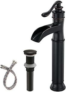Vessel Sink Faucet Oil Rubbed Bronze Waterfall with Pop Up Drain Assembly Commercial Farmhouse Tall Body Mixer Tap Bowl Single Handle One Hole Without Overflow Supply Line Lead-Free