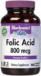 Bluebonnet Folic Acid 800 mcg Vegetable Capsules, 180 Count