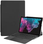 SATURCASE Case for Microsoft Surface Pro 4 5 6 7, PU Leather Flip Folio Stand Ultra Slim Light Weight Protective Cover (Black) (Keyboard not Included)