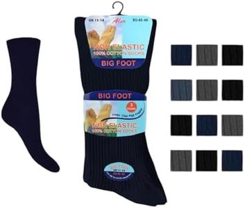 Rozgul 6 Pairs BNG Men's Big Foot Extra Wide Diabetic 100% Cotton Socks - Ideal for Swollen Legs, UK Size 11-14 - Non-Binding, Comfortable, and Breathable,Non Elastic Loose Soft Top