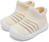 Baby Shoes Girls Boys Breathable Baby Sock Shoes with Non Slip Soft Rubber Sole Infant First Walking Sneaker Toddler Slipper Lightweight 0-9 Months Beige