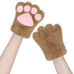 Qchomee Cute Plush Cat Paw Gloves Warm Cat Bear Dog Claw Mittens Girls Women Full Finger Gloves Winter Halloween Novelty Gloves Thermal Animal Cosplay Costumes Gloves Fancy Dress Furry Gloves Mittens