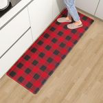 Kitchen Mat Anti Fatigue Mats for Kitchen Floor Runner 17.3''x47'' Non-Slip Black and Red Buffalo Plaid Kitchen Rug Waterproof Kitchen Mat Cushion Comfort Mat for Standing Kitchen Sink Desk Laundry