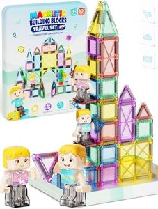 Magnetic Tiles Travel Set for Kids: 60pcs On-The-Go Holds 6-8 Layers