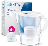 BRITA Water Filter Jug Marella White XL (3.5L) incl. 4X MAXTRA PRO Pure Performance Cartridge - jug with Digital LTI & Flip-Lid - Reducing impurities, Chlorine & PFAS for tap Water