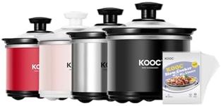 KOOC Small Slow Cooker, 0.65 Quart, Free Liners Included, Upgraded Ceramic Pot, Nutrient Loss Reduction, Sauces, Stews & Dips, Stainless Steel, Black, Round