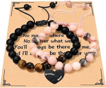 Brother and Sister Matching Heart Bracelets Set for 2, Bro and Sis Natural Stone Bracelet for Women Men Graduation Back to School Christmas Valentines Birthday Jewelry