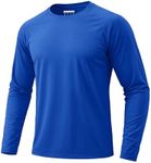KEFITEVD Hiking Shirts for Men Quick Dry Athletic Shirts Lightweight Sun Protection Shirts Crew Neck T-Shirts Work Shirts Long Sleeve Bright Blue