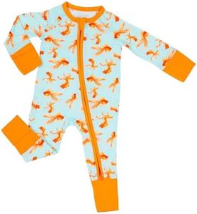 LollyBanks Baby Pajamas, Soft Neutral Infant Sleepers with 2-Way Zipper, 95% Viscose from Bamboo and 5% Spandex, Long Sleeve Newborn Romper for Boys and Girls, Baby Essentials (Goldfish Print)