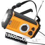 13000mAh Emergency Weather Radio, NOAA/AM/FM Portable Radio, 5-Way Powered Solar Crank Wind up Radio, USB Phone Charger, Torch & Reading Lamp,Headphone Jack,SOS,Compass for Hurricane Camping Survival