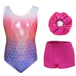 Aosva Gymnastics Leotards for Small Girls Sparkle One-piece Colorful Rainbow Dancing Athletic Leotards with Shorts 7-8Years