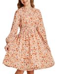 GRACE KARIN Fashion Girls Long Sleeve Autumn Dress Elegant Roung Neck Chiffon Dress Beige 5-6 Years