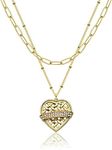 LOYATA Bohemia Layered Necklace, Bar Coin Charm Pendant Neckalce Delicate Station Chain Multilayer Dics Bar Choker Necklaces for Women (Layered Heart Necklace)
