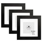 YiPinYin Black 6×6" Square Photo Frames Set Of 3 with mount for 4 x 4'' frame, 15 x 15cm Garllery Picture Frame, 4 x 4'' frames with a delicate Wooden grain texture For Wallmounted & Desk Top