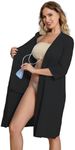 Post Surgery Pajama Mastectomy Robe Women with 4 Internal Drain Pockets 3/4 Sleeves Big Tall Night Gowns Dress Shirts, Black, Medium